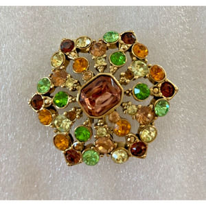 Lauren Conrad Pretty Rhinestone Brooch Pin Green Amber Flower LC